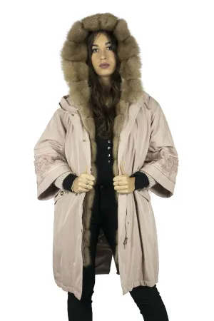 Parka with pink mink interior with hood and sable border