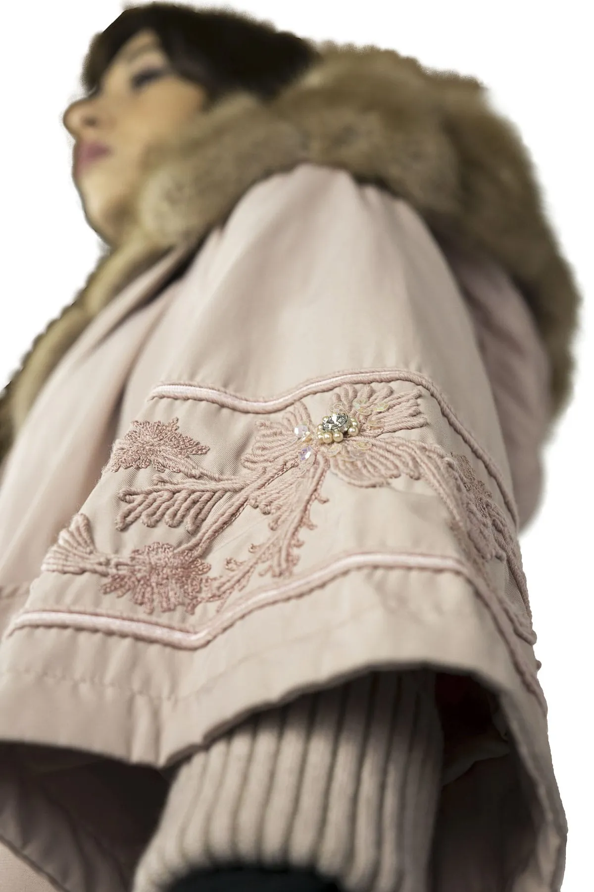 Parka with pink mink interior with hood and sable border