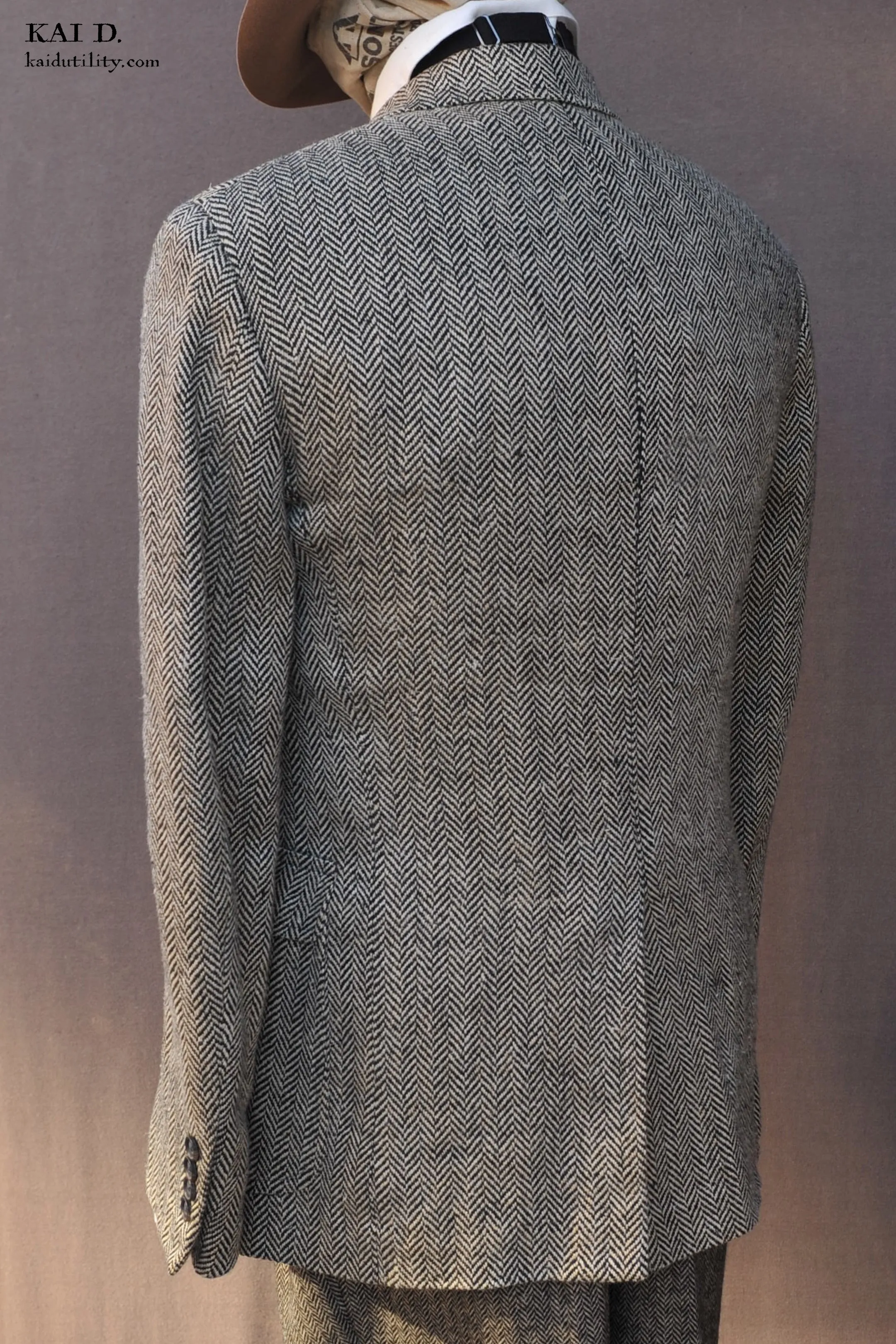 Raw Silk Herringbone Redford Blazer - M