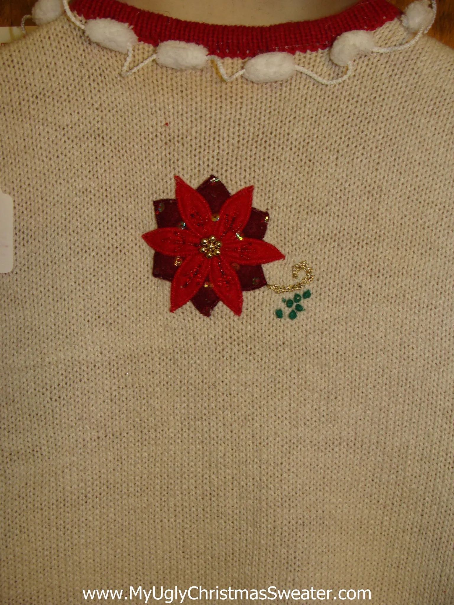 Red Poinsettia Themed Corny Christmas Sweater Vest