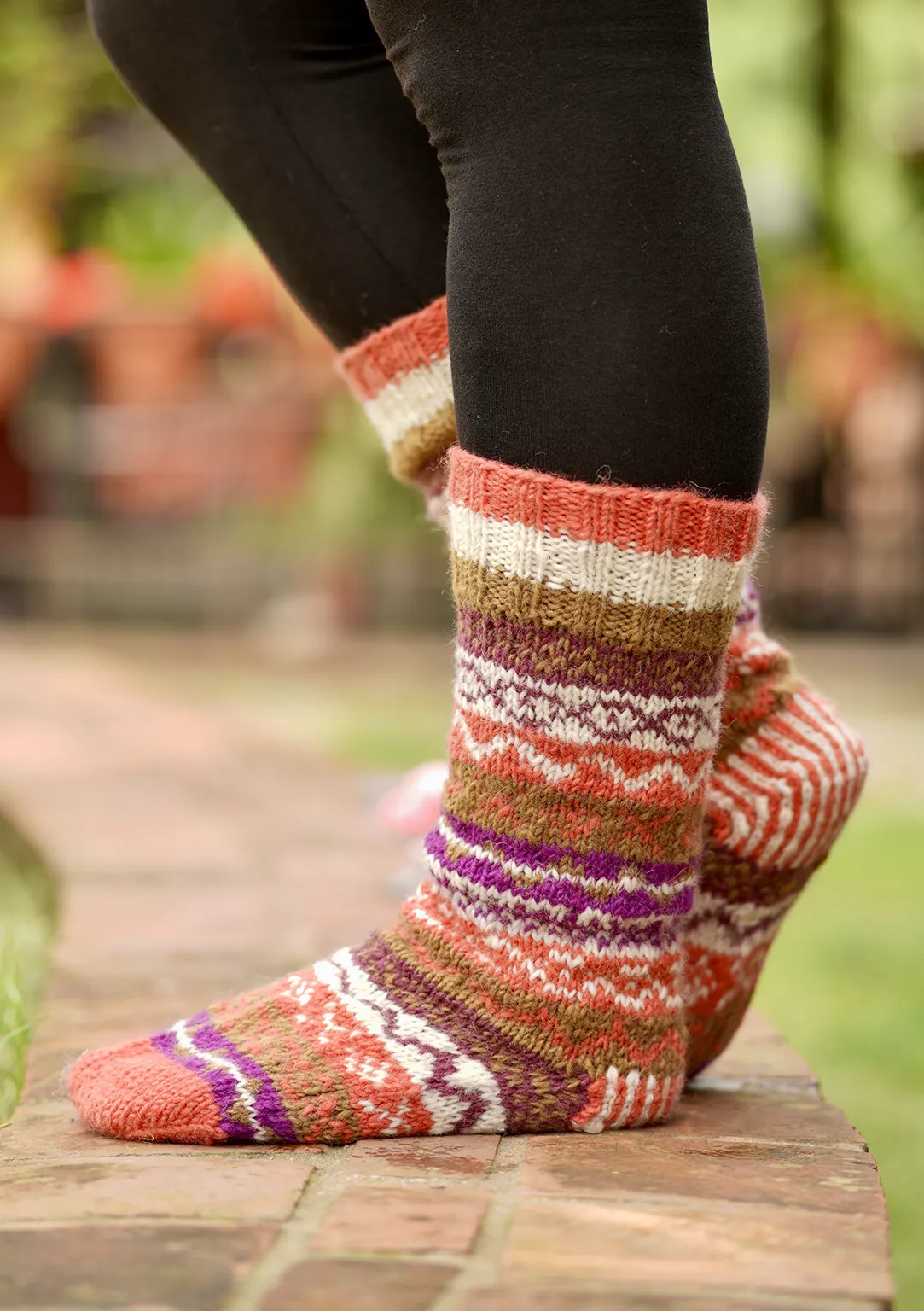 Red White Multicolor Warm Winter Knee High Socks