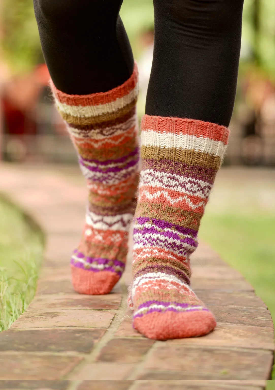 Red White Multicolor Warm Winter Knee High Socks