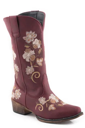 Roper Womens Vintage Wine Faux Leather Riley Floral Cowboy Boots 9.5