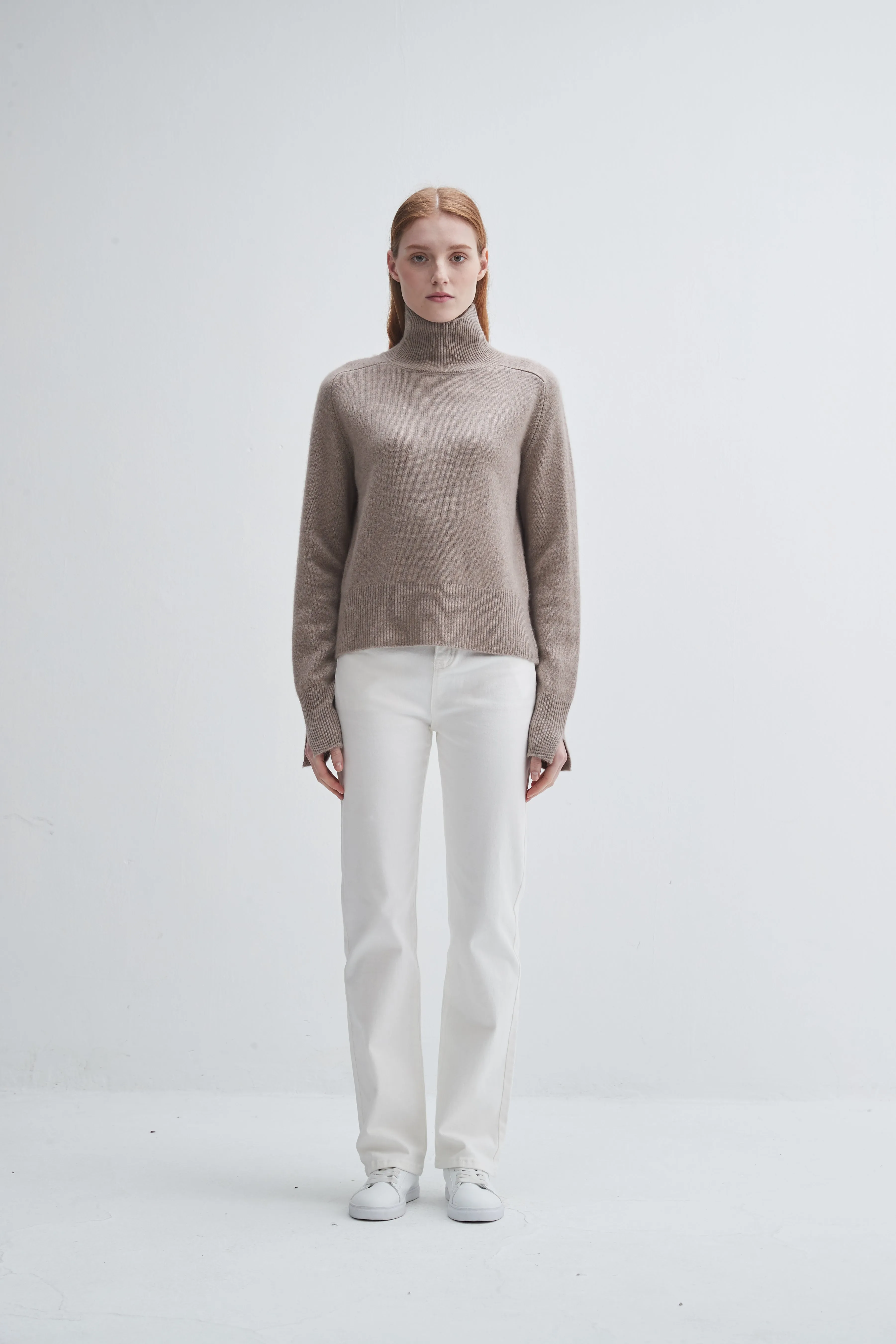 Saddle Sleeve Standneck Cashmere Sweater