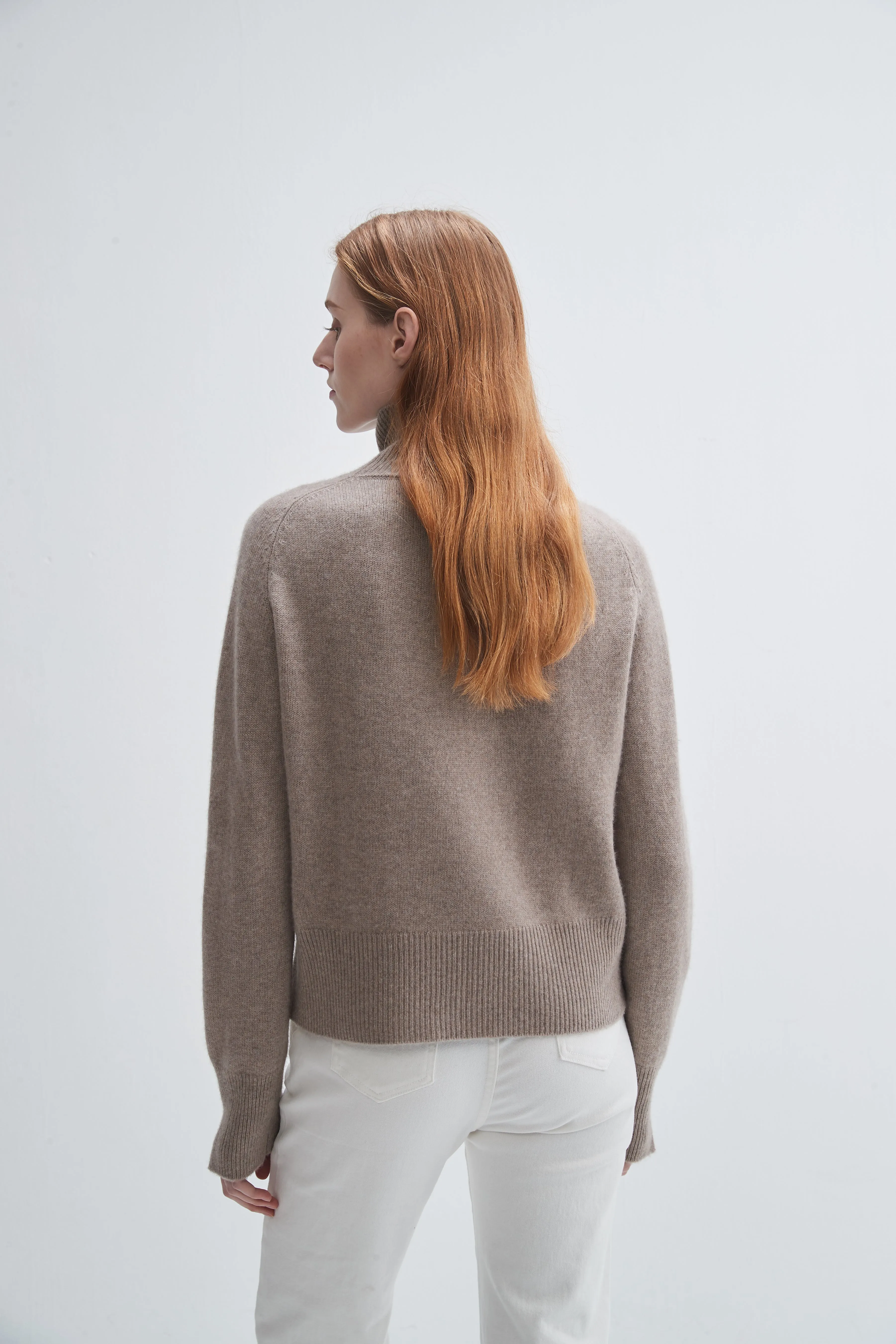 Saddle Sleeve Standneck Cashmere Sweater