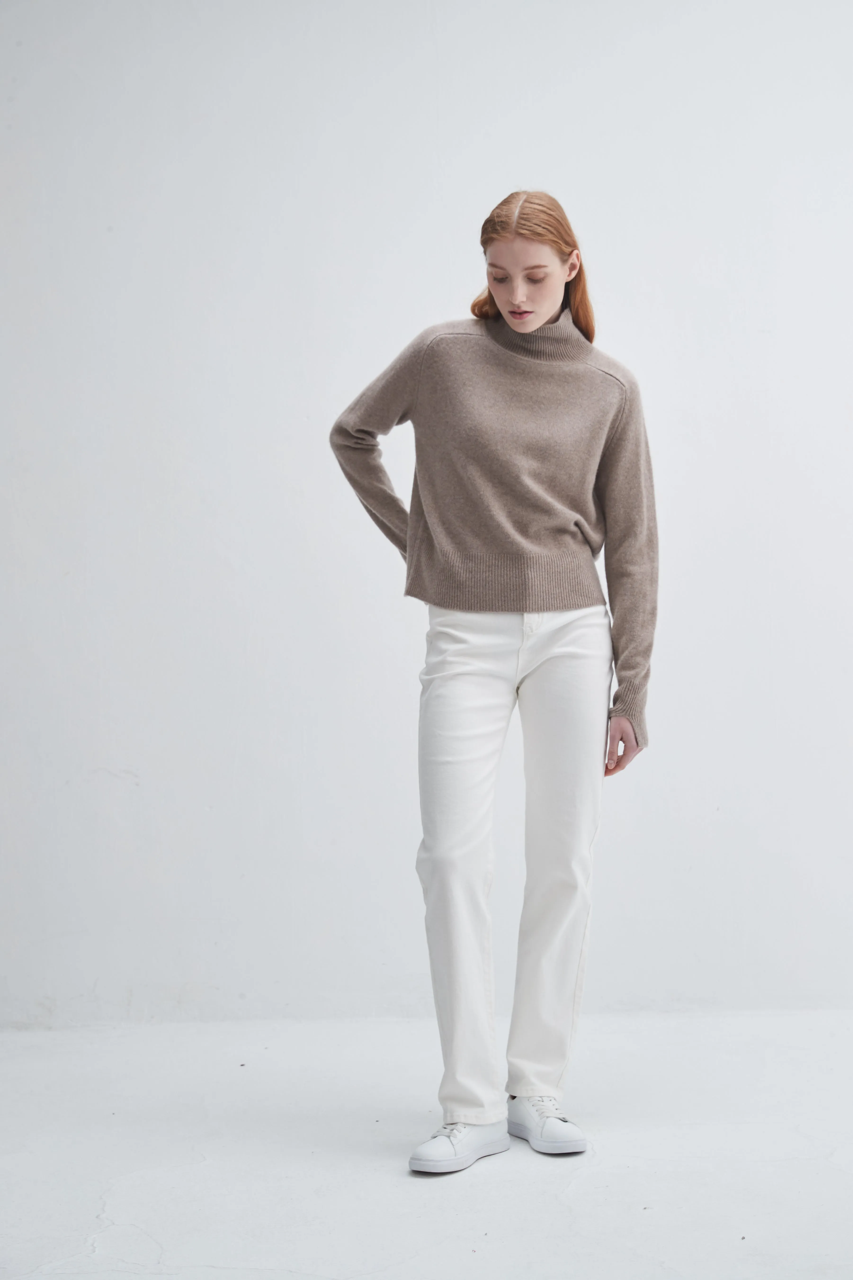 Saddle Sleeve Standneck Cashmere Sweater