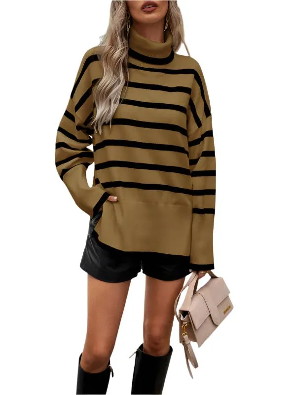 TEEK - Striped Long Sleeve Knitted Turtleneck Sweater