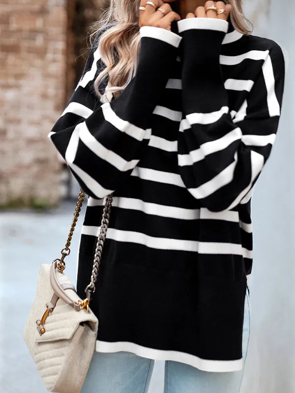 TEEK - Striped Long Sleeve Knitted Turtleneck Sweater