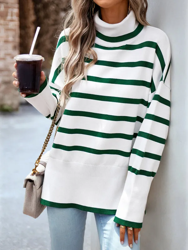 TEEK - Striped Long Sleeve Knitted Turtleneck Sweater