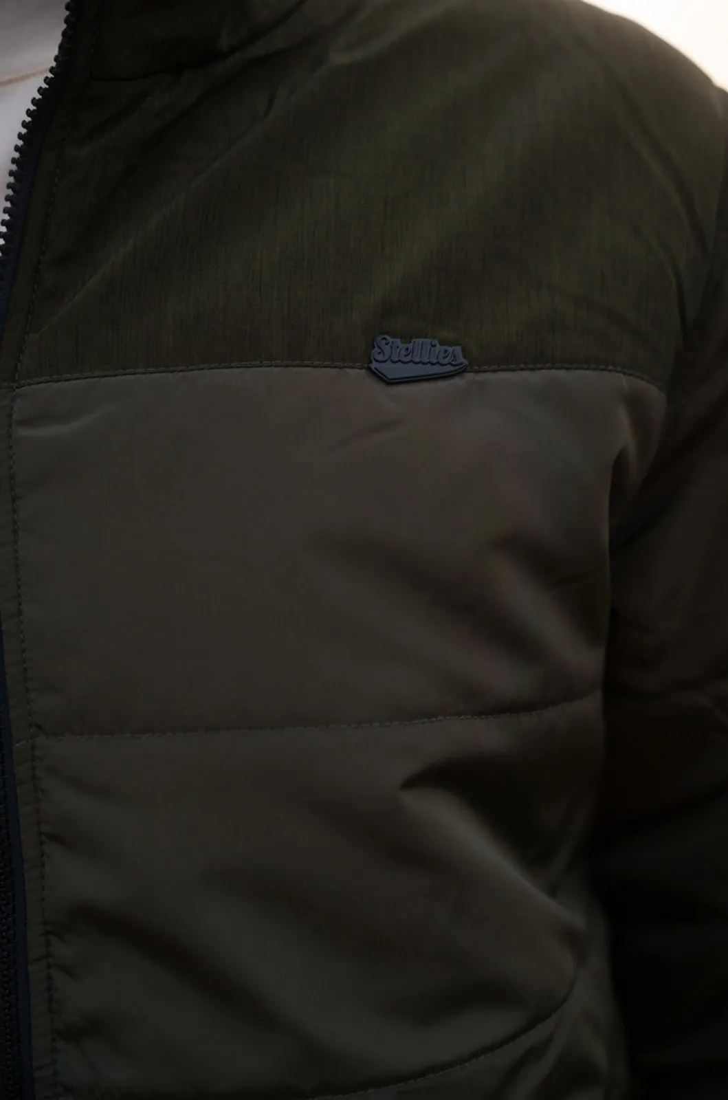 Two-Tone Puffer Jacket in Olive