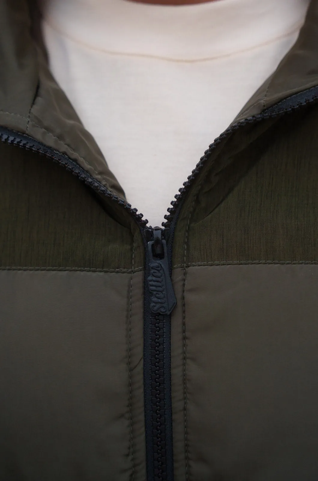 Two-Tone Puffer Jacket in Olive