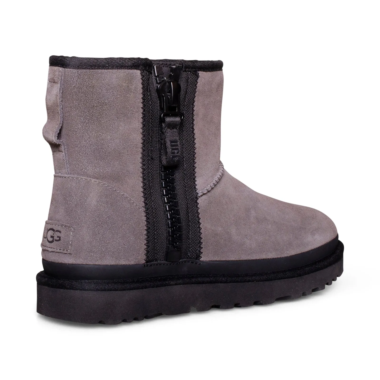 UGG Classic Mini Zipper Tape Logo Charcoal Black Boots - Women's