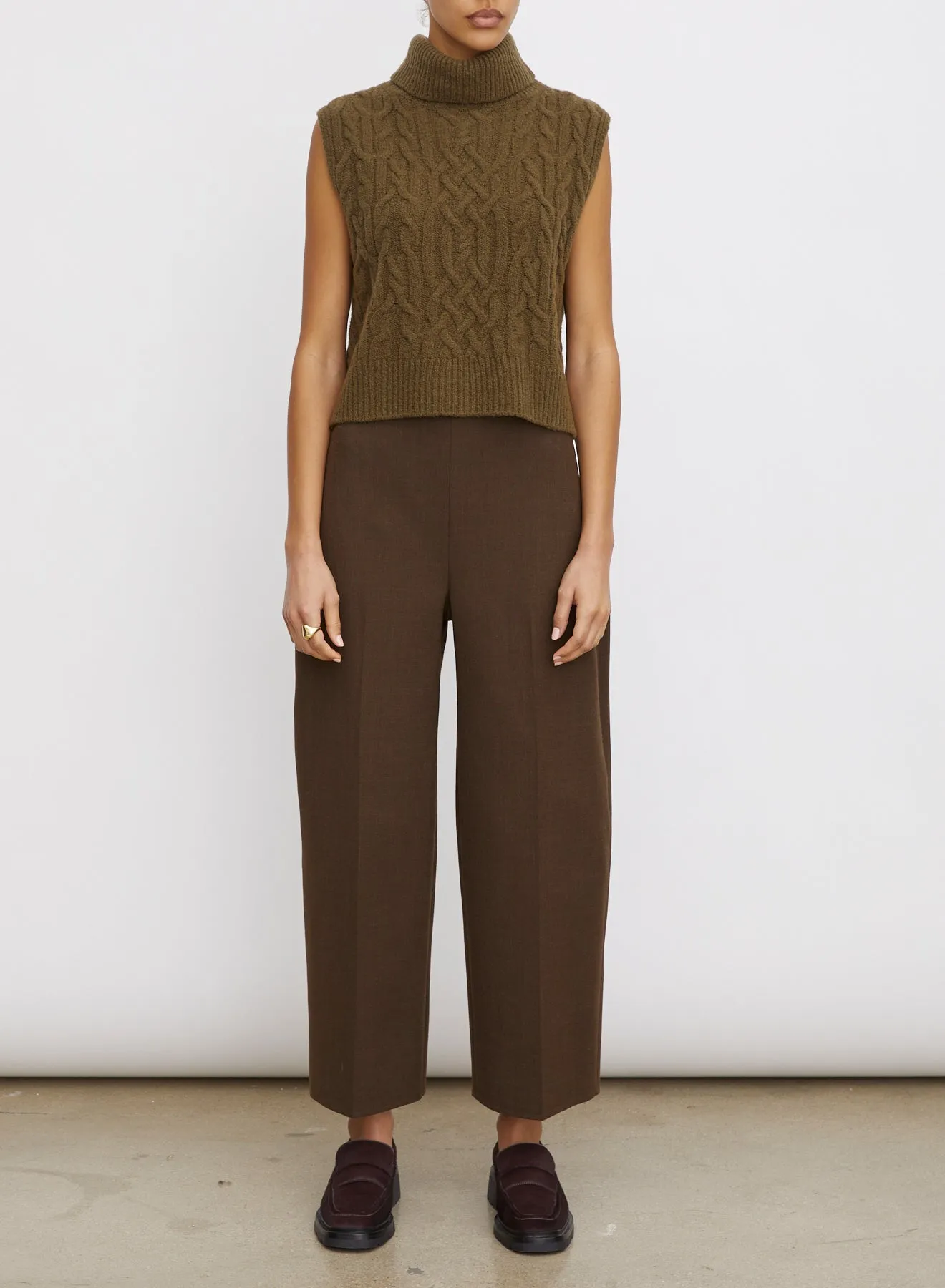 Vince Dark Vine Sleeveless Turtleneck Twisted Cable Shell