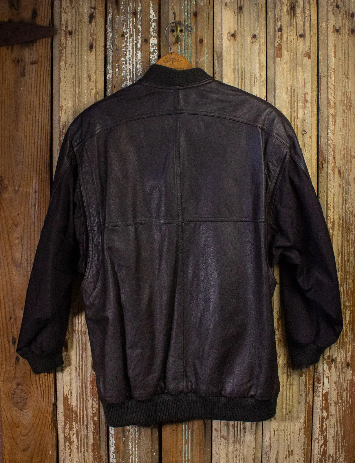 Vintage Sally B Brown Leather Bomber Jacket 80s Medium