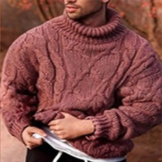 Wiaofellas Men's Sweater Pullover Sweater Jumper Turtleneck Sweater Cable Chunky Knit Knitted Solid Color Stand Collar Stylish Basic Daily Holiday Clothing Apparel Fall Winter Black Army Green S M L