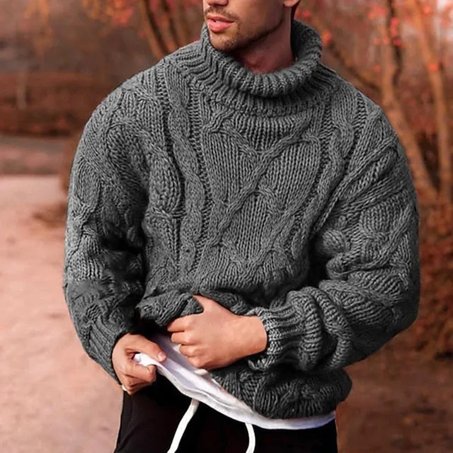 Wiaofellas Men's Sweater Pullover Sweater Jumper Turtleneck Sweater Cable Chunky Knit Knitted Solid Color Stand Collar Stylish Basic Daily Holiday Clothing Apparel Fall Winter Black Army Green S M L