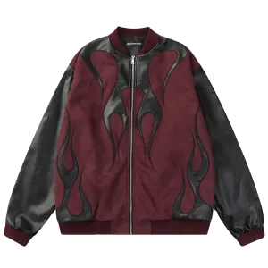 Wild Black Flame Red Wine Oversize Bomber Jacket