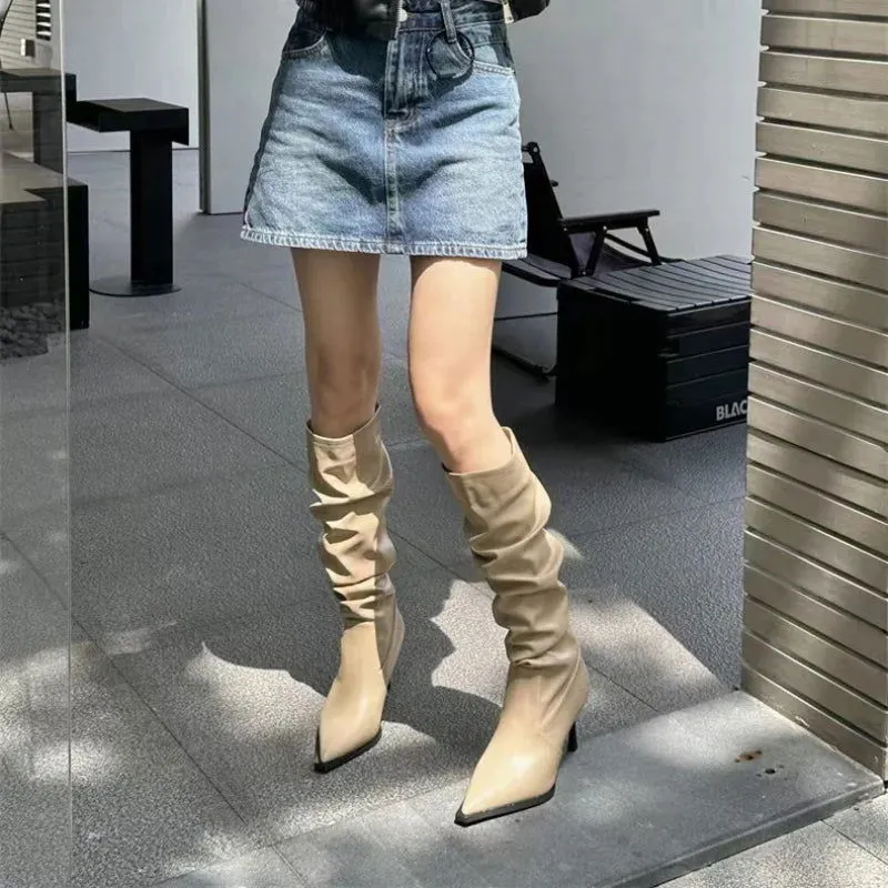 Winter Knee High Pointed Toe Women's Stiletto High Heels Boots