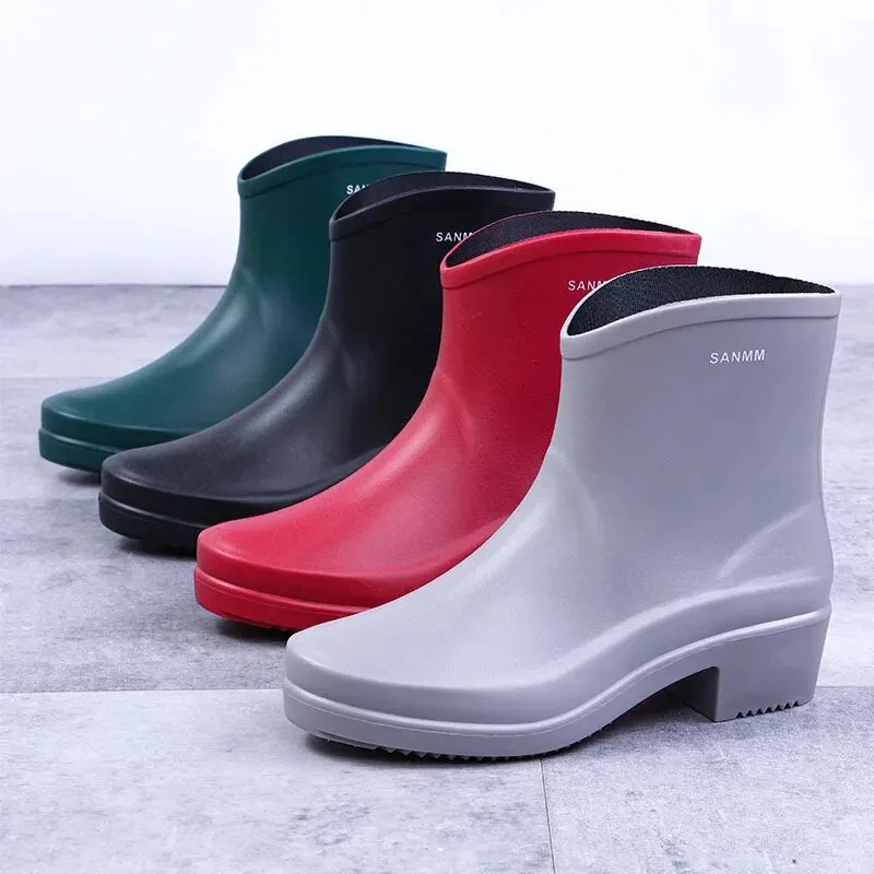 Women Ankle Boot Waterproof PVC Shoes Spring Rubber Boots Female Casual Galoshes Rain Boots - WRB50160