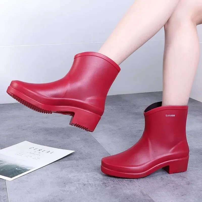 Women Ankle Boot Waterproof PVC Shoes Spring Rubber Boots Female Casual Galoshes Rain Boots - WRB50160