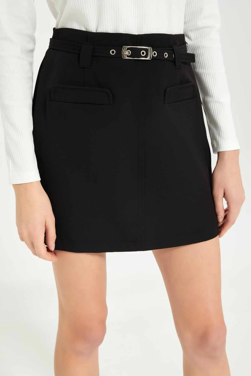 Women Black Belted Skirt