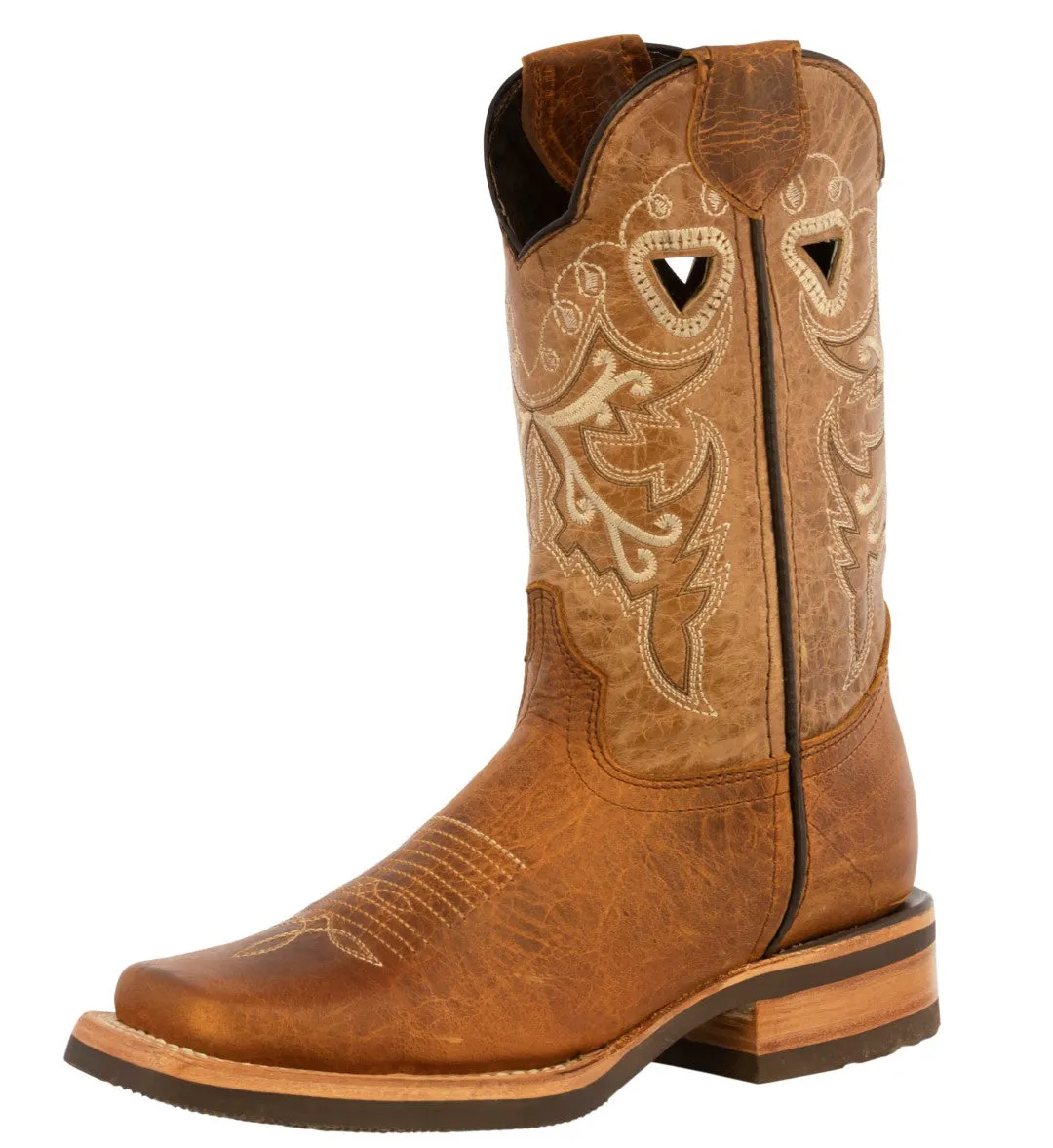 Womens Jesse Honey Brown Western Cowboy Boots Leather - Square Toe