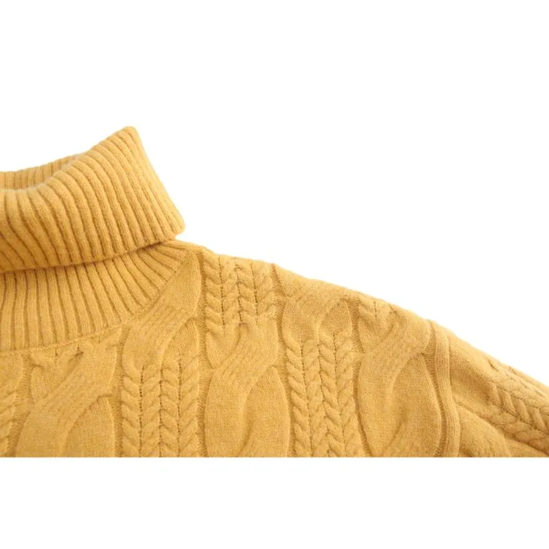 Women's Turtleneck Chunky Cable Knit Knitted Sweater