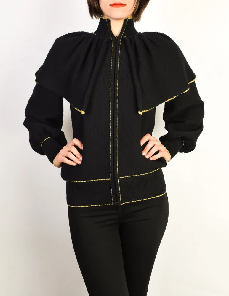 Yves Saint Laurent Vintage Black Capelet Collar Knit Sweater Jacket